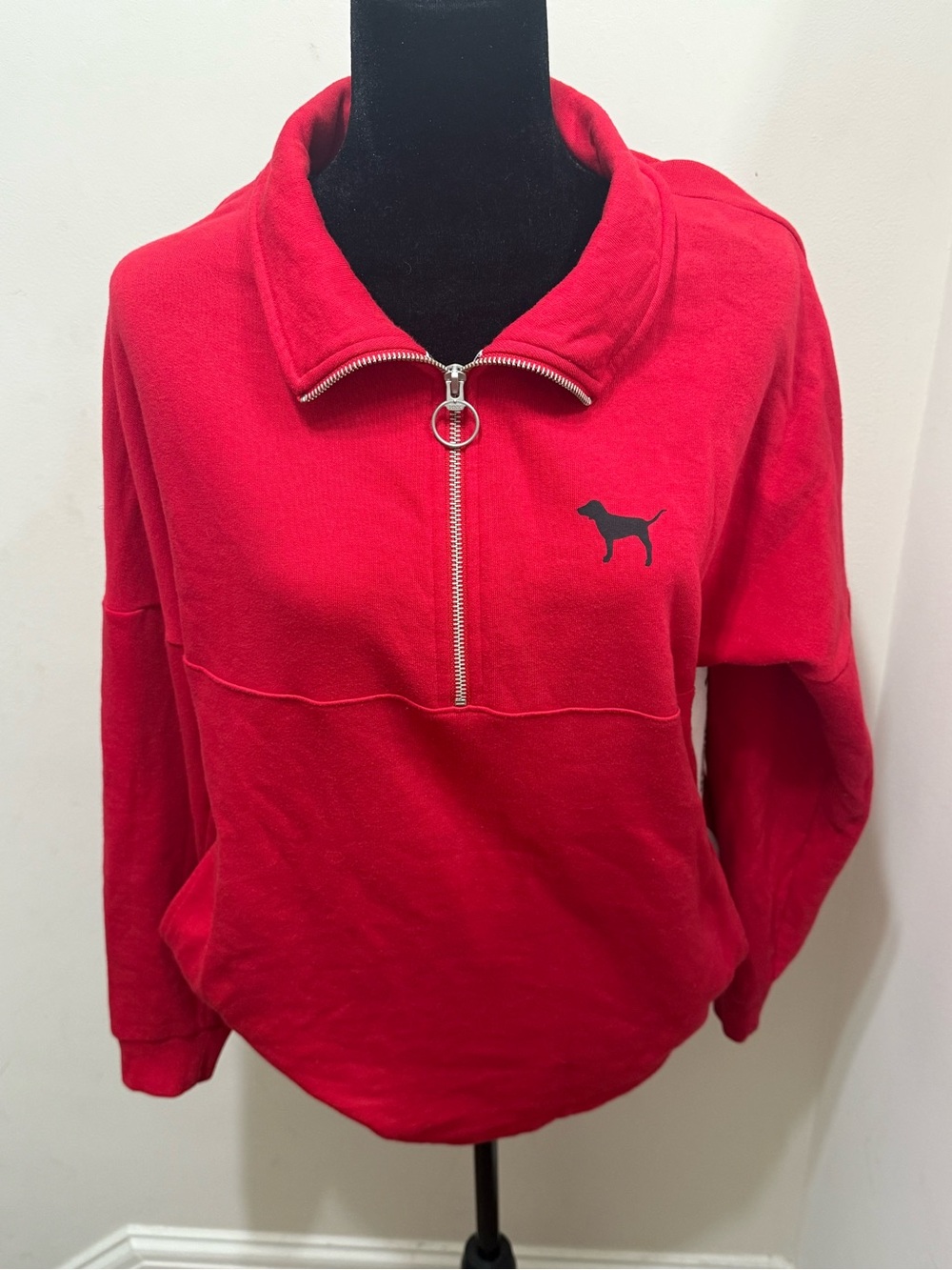PINK Victoria's Secret Red Half-Zip Pullover with Dog Logo